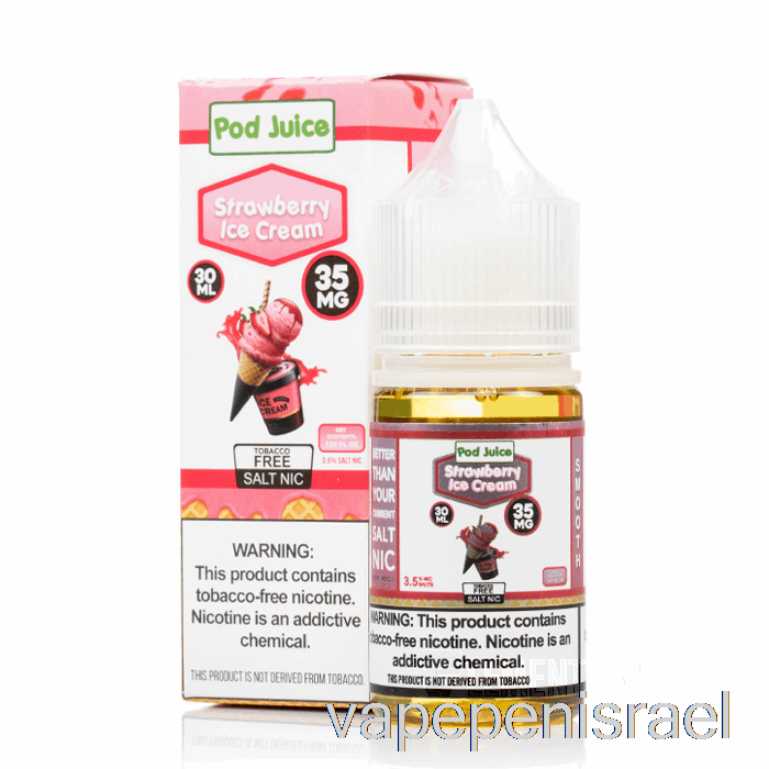 גלידת תות Vape ישראל חד פעמית - מיץ תרמילים - 30 מ"ל 55 מ"ג